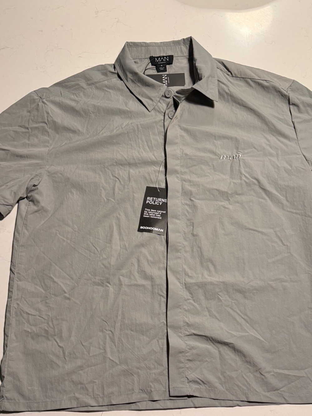 NWT BoohooMAN Gray Short Sleeve Casual Button-Down Shirt medium